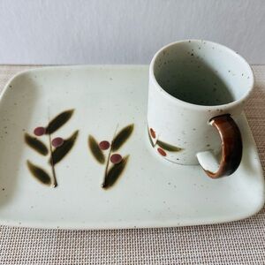 OTAGIRI Original Hand Crafted Snack Plate & Cup Set  stoneware made in Japan